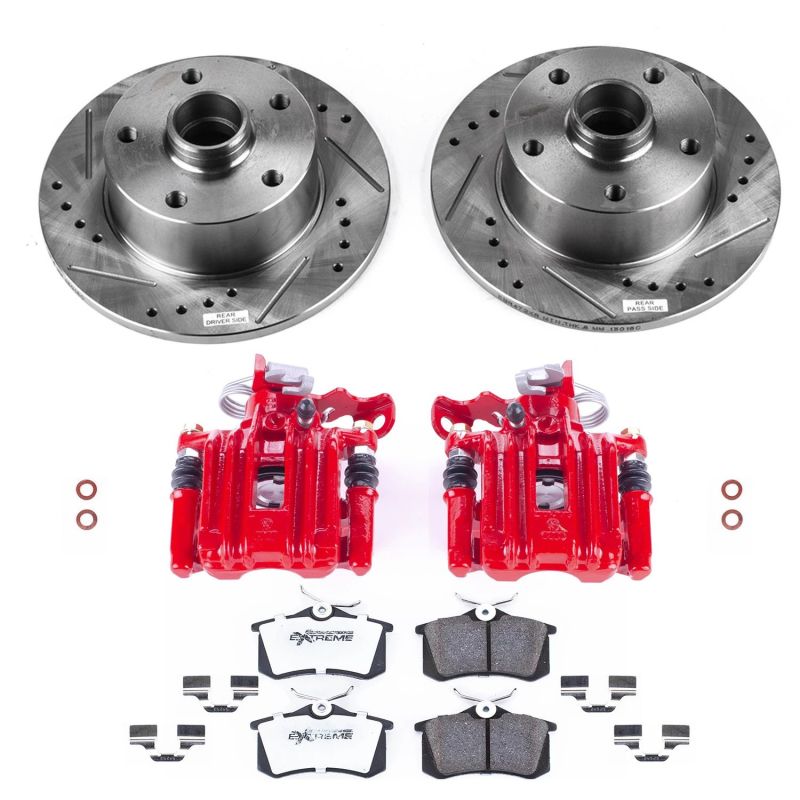 Audi A4 Brake Kit - Rear - PowerStop - Drilled & Slotted Rotors + Carbon-Fiber Ceramic Pads + Powder Coated Calipers - Red - `98-`01 Audi A4 Brake Kit - Rear - PowerStop - Drilled & Slotted Rotors + Carbon-Fiber Ceramic Pads + Powder Coated Calipers - Red - `98-`01