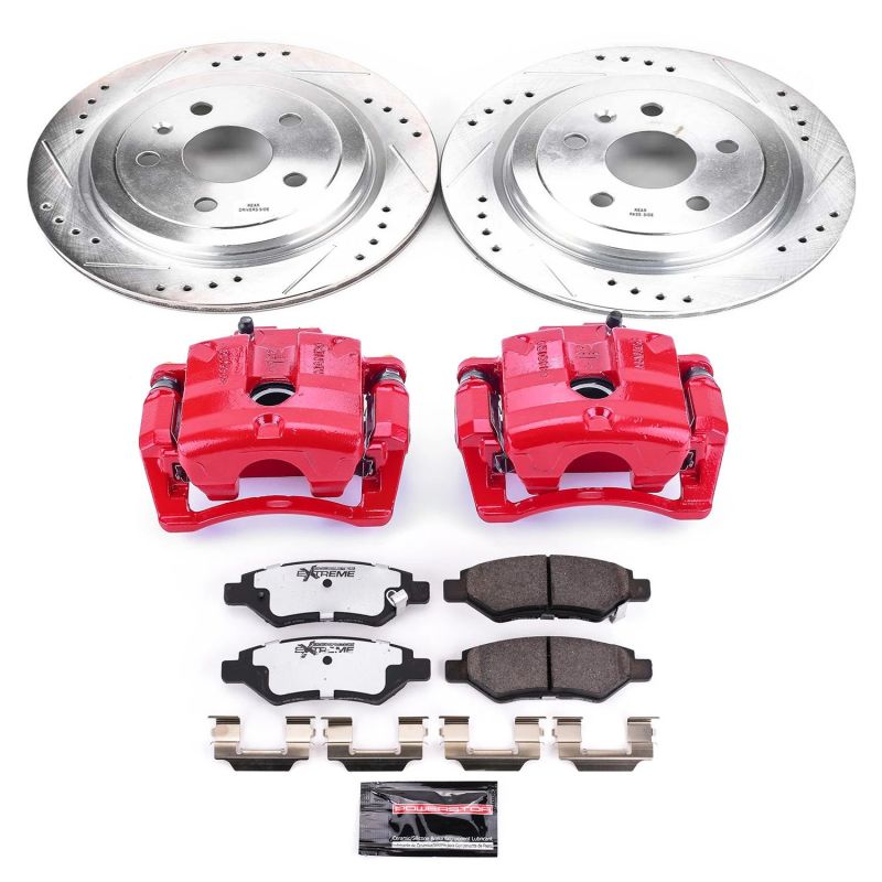 Cadillac CTS Brake Kit - Rear - PowerStop - Z26 Street Warrior + Drilled & Slotted Rotors + Carbon-Fiber Ceramic Pads + Powder Coated Calipers - Red - `08-`09
