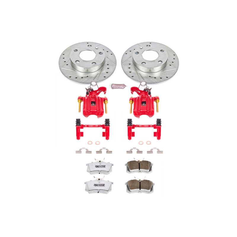 Audi A4 Brake Kit - Rear - PowerStop - Drilled & Slotted Rotors + Carbon-Fiber Ceramic Pads + Powder Coated Calipers - Red - `02-`06