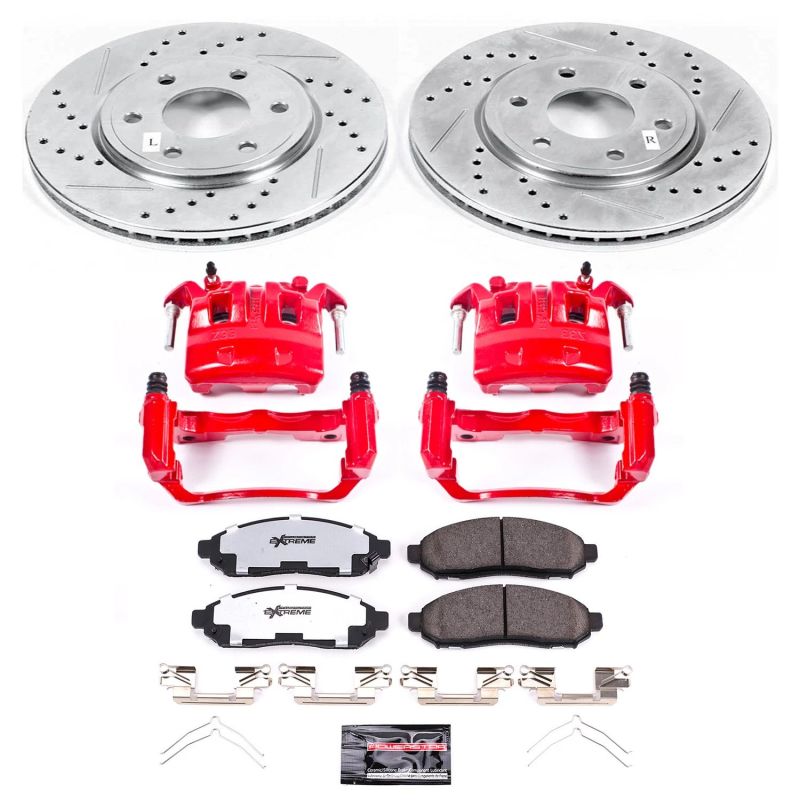 Nissan Frontier Brake Kit - Front - PowerStop - Z36 Truck & Tow - Drilled & Slotted Rotors + Carbon-Fiber Ceramic Pads + Powder Coated Calipers - Red - `05-`18 Nissan Frontier Brake Kit - Front - PowerStop - Z36 Truck & Tow - Drilled & Slotted Rotors + Carbon-Fiber Ceramic Pads + Powder Coated Calipers - Red - `05-`18