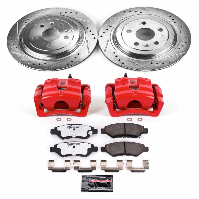 Cadillac CTS Brake Kit - Rear - PowerStop - Drilled & Slotted Rotors + Carbon-Fiber Ceramic Pads + Powder Coated Calipers - Red - `08-`14