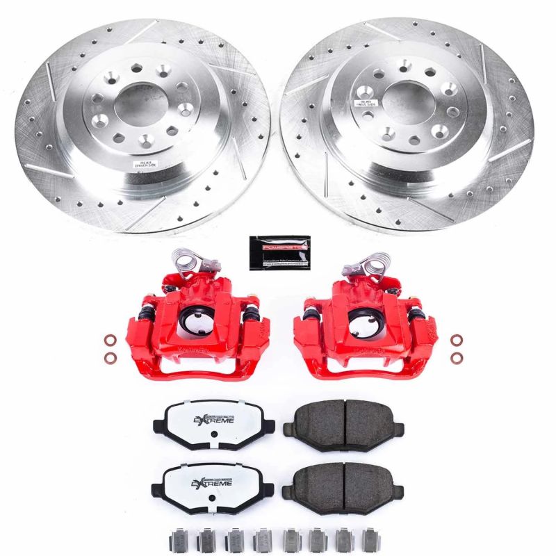 Ford Flex Brake Kit - Rear - PowerStop - Drilled & Slotted Rotors + Carbon-Fiber Ceramic Pads + Powder Coated Calipers - Red - 2009