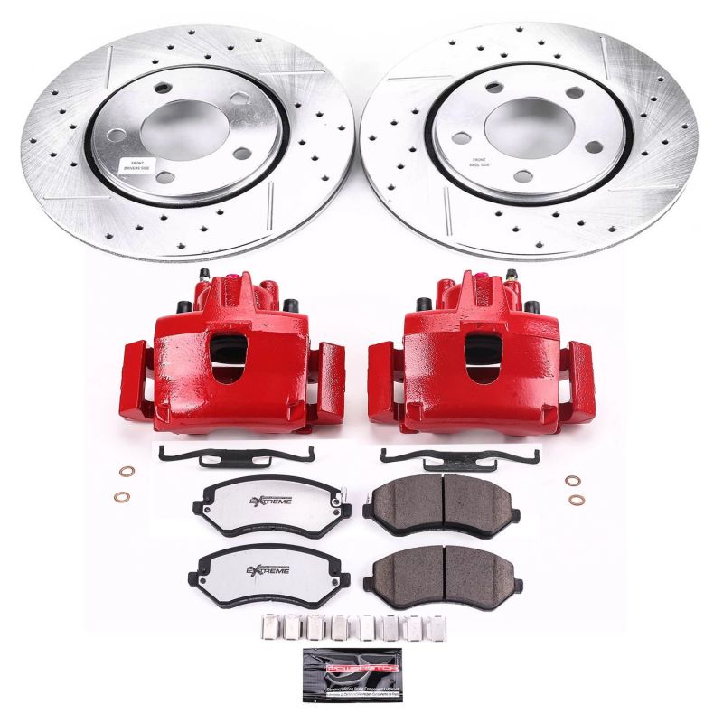 Chrysler Voyager Brake Kit - Front - PowerStop - Drilled & Slotted Rotors + Carbon-Fiber Ceramic Pads + Powder Coated Calipers - Red - 2003