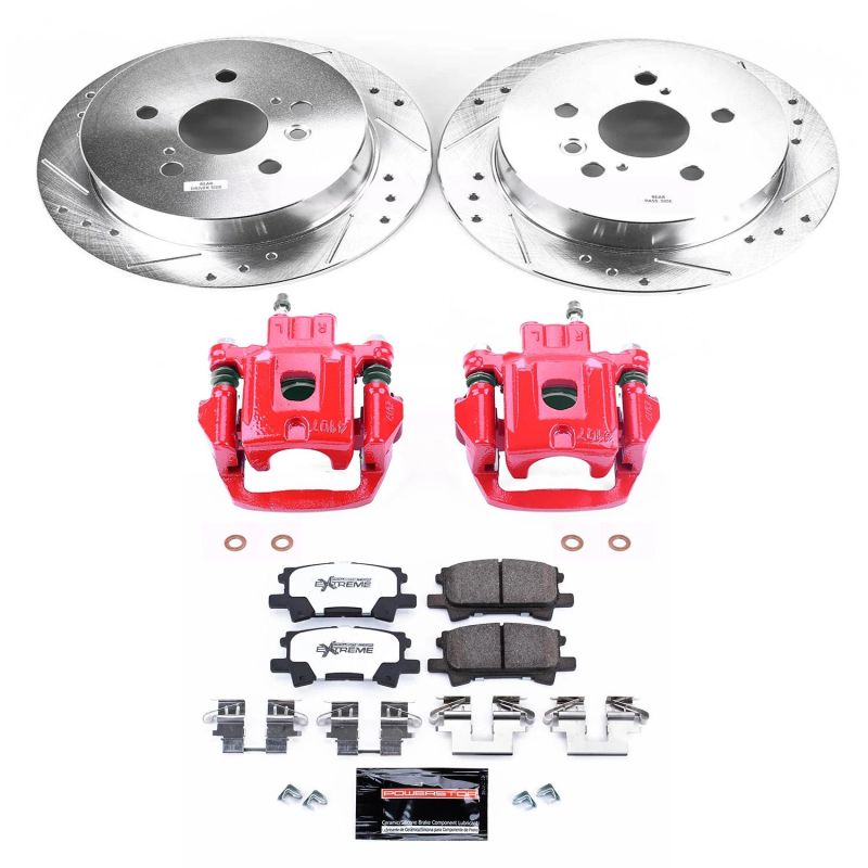 Lexus RX330 Brake Kit - Rear - PowerStop - Drilled & Slotted Rotors + Carbon-Fiber Ceramic Pads + Powder Coated Calipers - Red - `04-`06