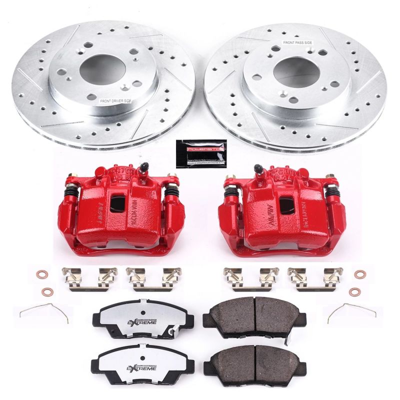 Honda CR-Z Brake Kit - Front - PowerStop - Drilled & Slotted Rotors + Carbon-Fiber Ceramic Pads + Powder Coated Calipers - Red - `11-`15