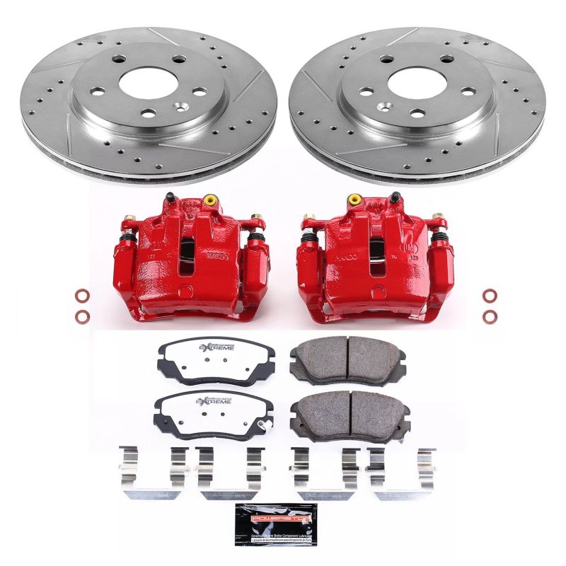 Buick LaCrosse Brake Kit - Front - PowerStop - Drilled & Slotted Rotors + Carbon-Fiber Ceramic Pads + Powder Coated Calipers - Red - `11-`16