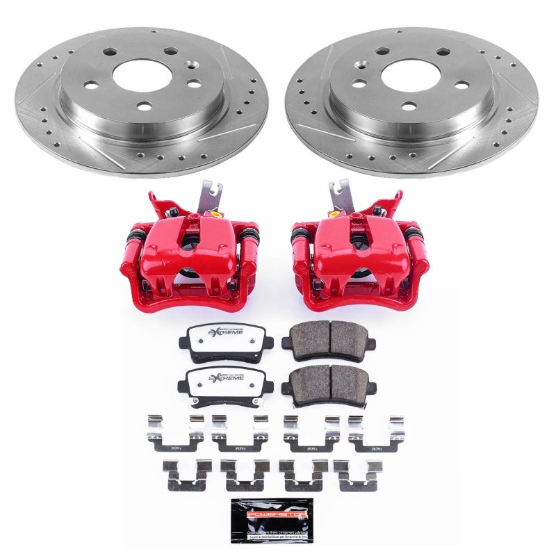 Chevrolet Malibu Brake Kit - Rear - PowerStop - Drilled & Slotted Rotors + Carbon-Fiber Ceramic Pads + Powder Coated Calipers - Red - `14-`15