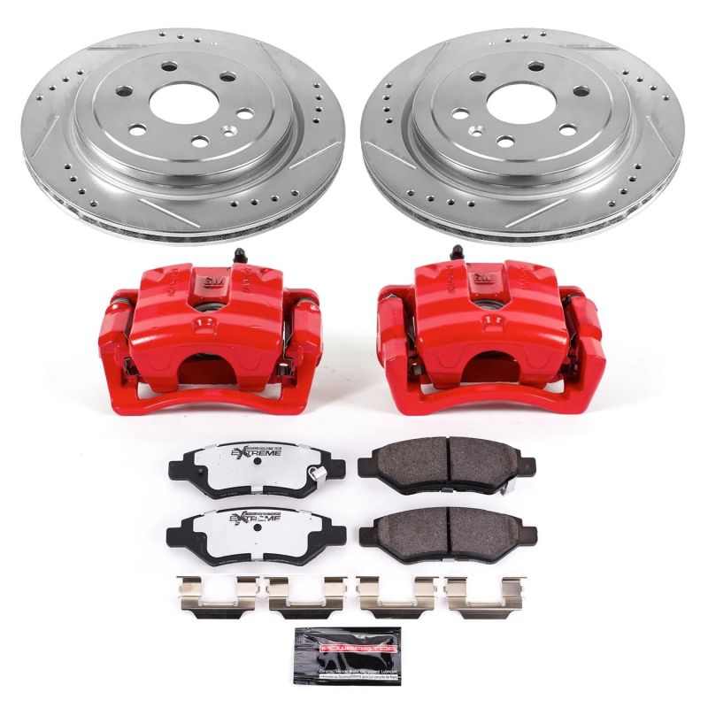 Cadillac SRX Brake Kit - Rear - PowerStop - Drilled & Slotted Rotors + Carbon-Fiber Ceramic Pads + Powder Coated Calipers - Red - `12-`16