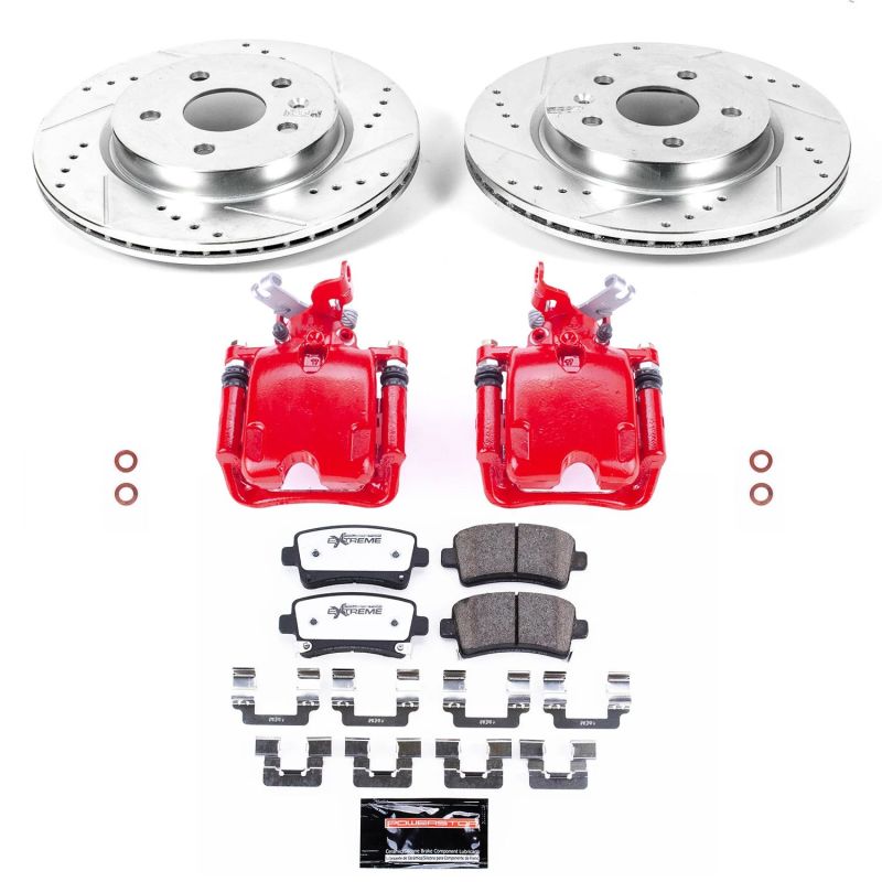 Buick LaCrosse Brake Kit - Rear - PowerStop - Z26 Street Warrior + Drilled & Slotted Rotors + Carbon-Fiber Ceramic Pads + Powder Coated Calipers - Red - `12-`16