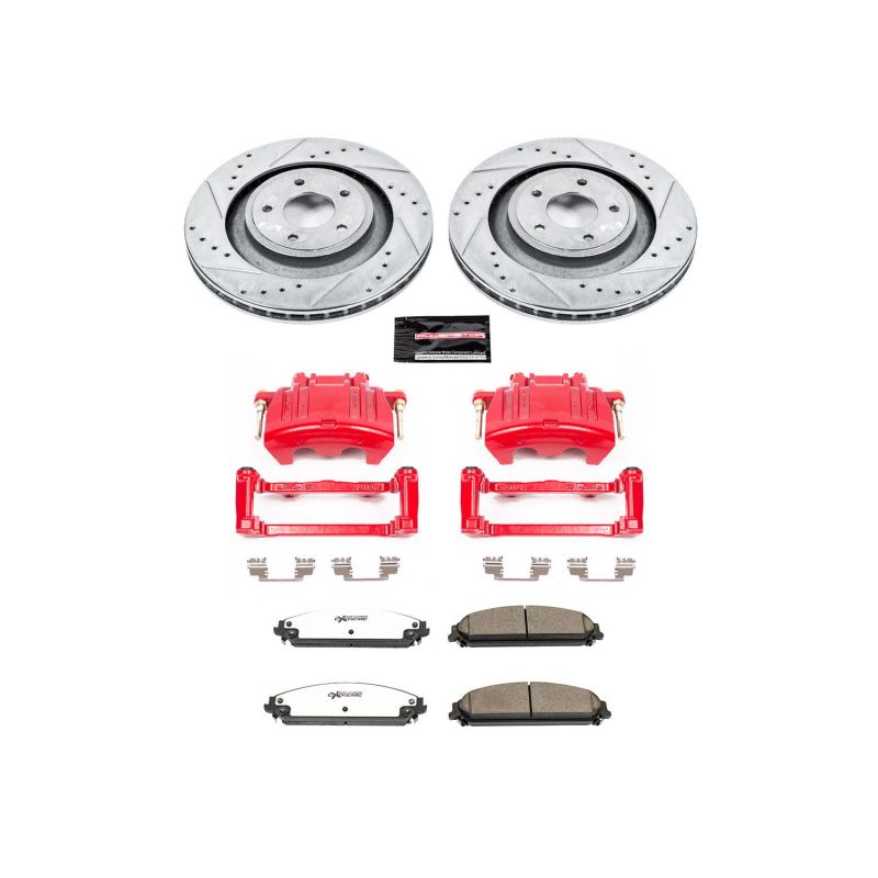 Dodge Caliber Brake Kit - Front - PowerStop - Drilled & Slotted Rotors + Carbon-Fiber Ceramic Pads + Powder Coated Calipers - Red - `08-`09