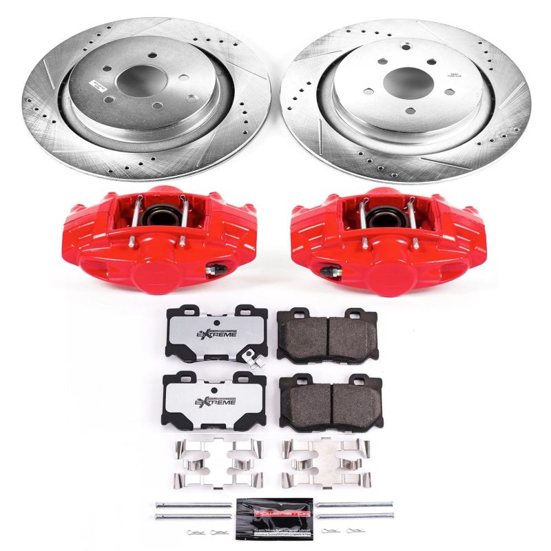 Infiniti FX50 Brake Kit - Rear - PowerStop - Drilled & Slotted Rotors + Carbon-Fiber Ceramic Pads + Powder Coated Calipers - Red - `09-`13