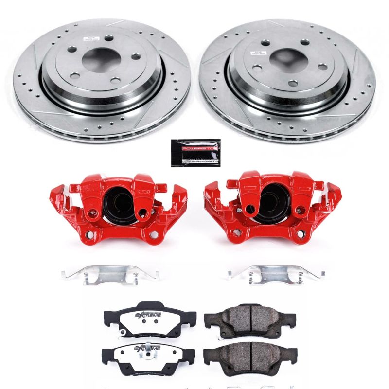 Dodge Durango Brake Kit - Rear - PowerStop - Drilled & Slotted Rotors + Carbon-Fiber Ceramic Pads + Powder Coated Calipers - Red - `11-`17