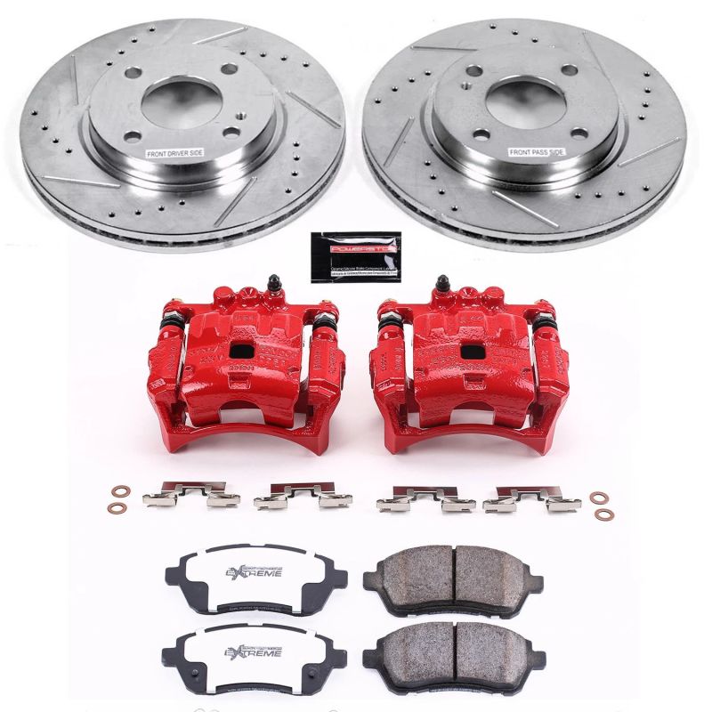 Ford Fiesta Brake Kit - Front - PowerStop - Drilled & Slotted Rotors + Carbon-Fiber Ceramic Pads + Powder Coated Calipers - Red - `11-`19