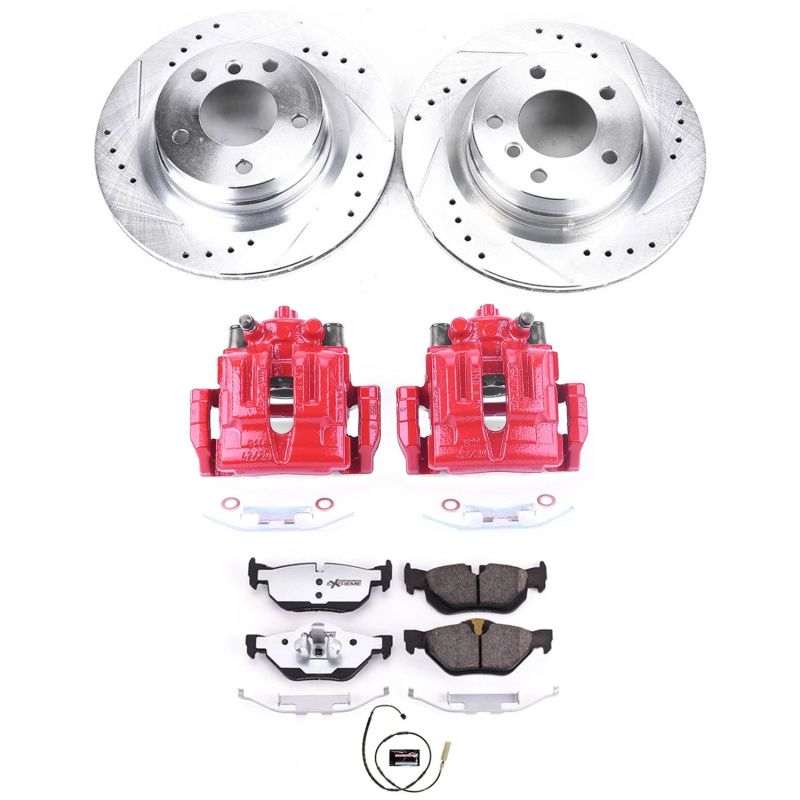 BMW 3 Series Brake Kit - Rear - PowerStop - Drilled & Slotted Rotors + Carbon-Fiber Ceramic Pads + Powder Coated Calipers - `11-`13