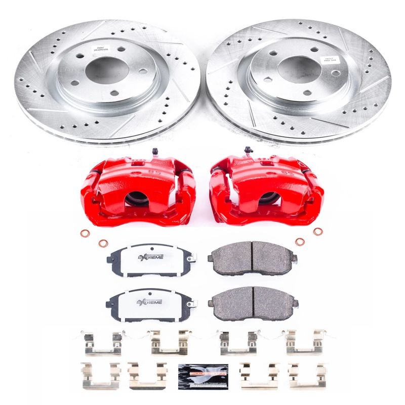 Nissan Juke Brake Kit - Front - PowerStop - Drilled & Slotted Rotors + Carbon-Fiber Ceramic Pads + Powder Coated Calipers - Red - `11-`17