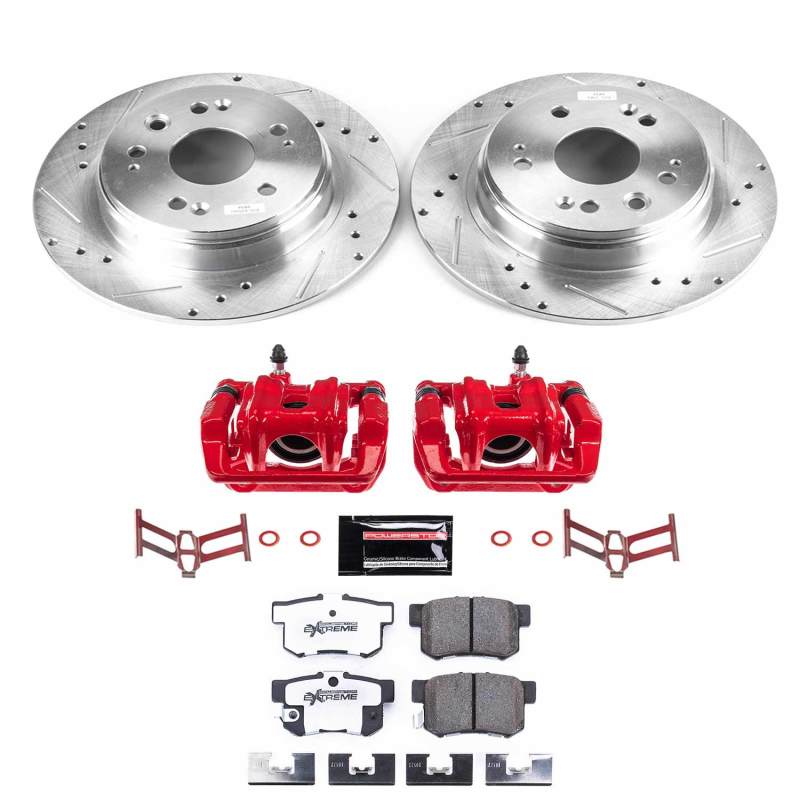 Honda CR-V Brake Kit - Rear - PowerStop - Drilled & Slotted Rotors + Carbon-Fiber Ceramic Pads + Powder Coated Calipers - Red - `02-`04 Honda CR-V Brake Kit - Rear - PowerStop - Drilled & Slotted Rotors + Carbon-Fiber Ceramic Pads + Powder Coated Calipers - Red - `02-`04