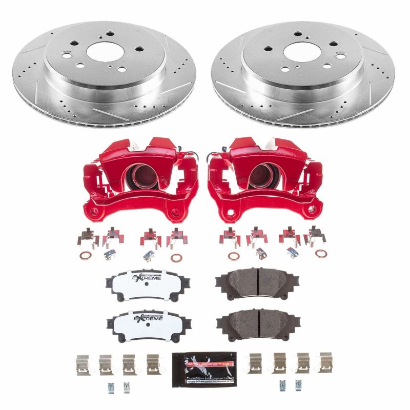 Lexus GS350 Brake Kit - Rear - PowerStop - Z26 Street Warrior + Drilled & Slotted Rotors + Carbon-Fiber Ceramic Pads - Red - `13-`19