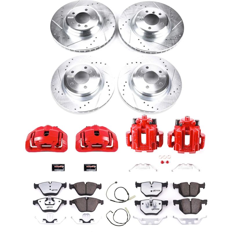 BMW 3 Series Brake Kit - Rear - PowerStop - Drilled & Slotted Rotors + Carbon-Fiber Ceramic Pads + Powder Coated Calipers - `14-`18