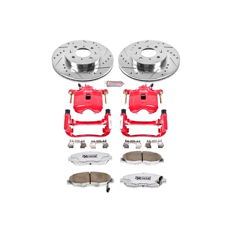 Acura Integra Brake Kit - Front - PowerStop - Drilled & Slotted Rotors + Carbon-Fiber Ceramic Pads + Powder Coated Calipers - `94-`01