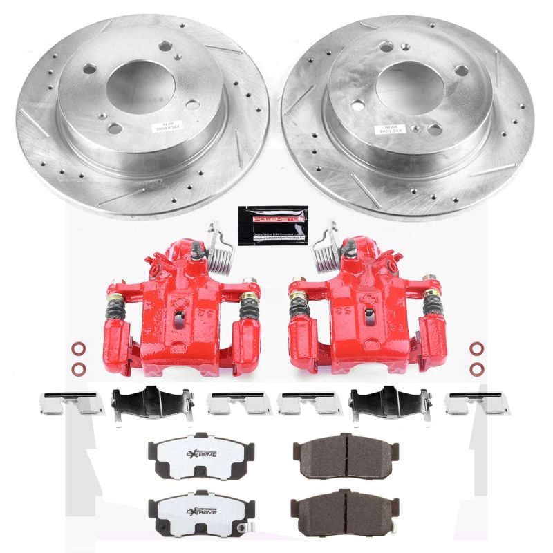 Infiniti G20 Brake Kit - Rear - PowerStop - Drilled & Slotted Rotors + Carbon-Fiber Ceramic Pads + Powder Coated Calipers - Red - `99-`01