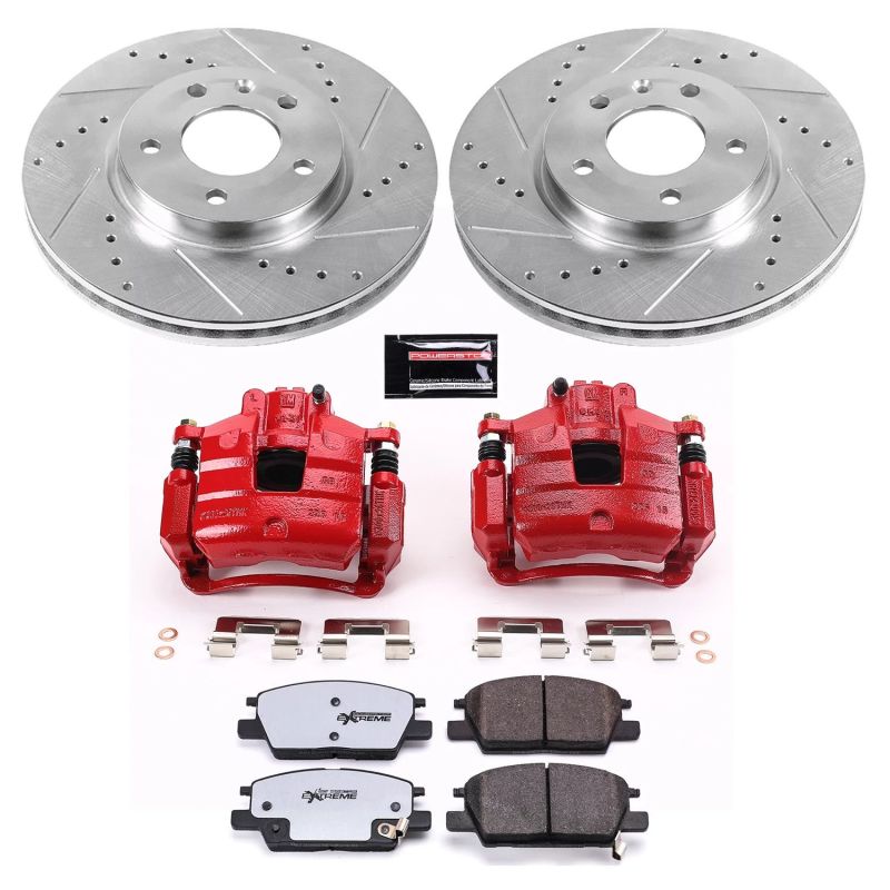 Buick LaCrosse Brake Kit - Front - PowerStop - Drilled & Slotted Rotors + Carbon-Fiber Ceramic Pads + Powder Coated Calipers - Red - `18-`19