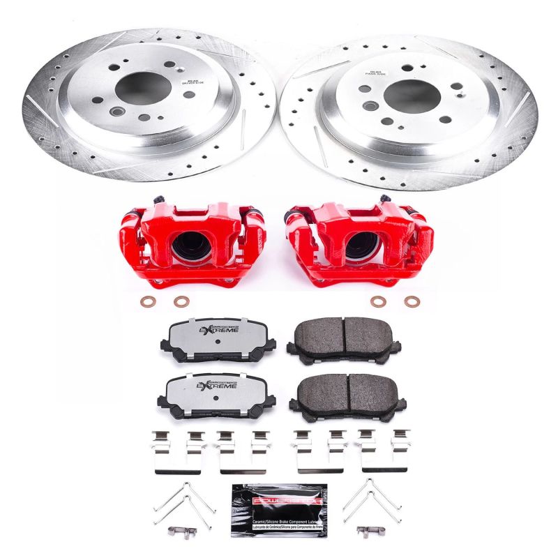 Honda Pilot Brake Kit - Rear - PowerStop - Drilled & Slotted Rotors + Z36 Carbon-Fiber Ceramic Pads + Powder Coated Calipers - Red - `16-`17