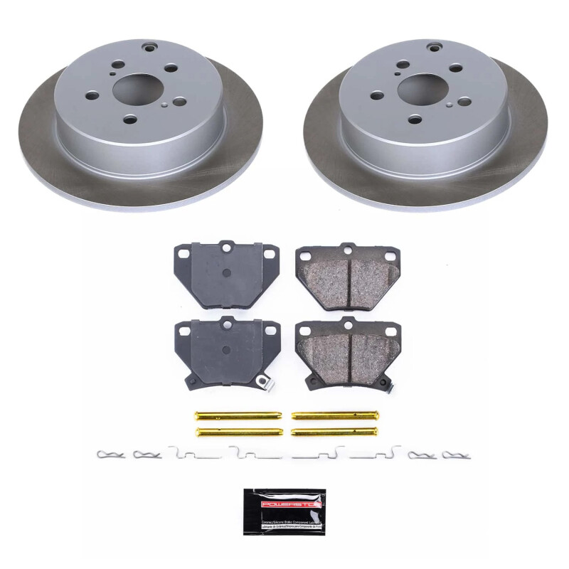 Toyota Corolla Brake Kit - Front + Rear - PowerStop - OE Stock Replacement Low-Dust Ceramic Pads + Autospecialty Rotors + Evolution Premium Coated Brake Drums - `03-`08 Toyota Corolla Brake Kit - Front + Rear - PowerStop - OE Stock Replacement Low-Dust Ceramic Pads + Autospecialty Rotors + Evolution Premium Coated Brake Drums - `03-`08