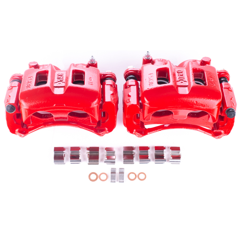 Mitsubishi Montero Brake Calipers - Front - PowerStop - Red Powder Coated Calipers - Red - `00-`06