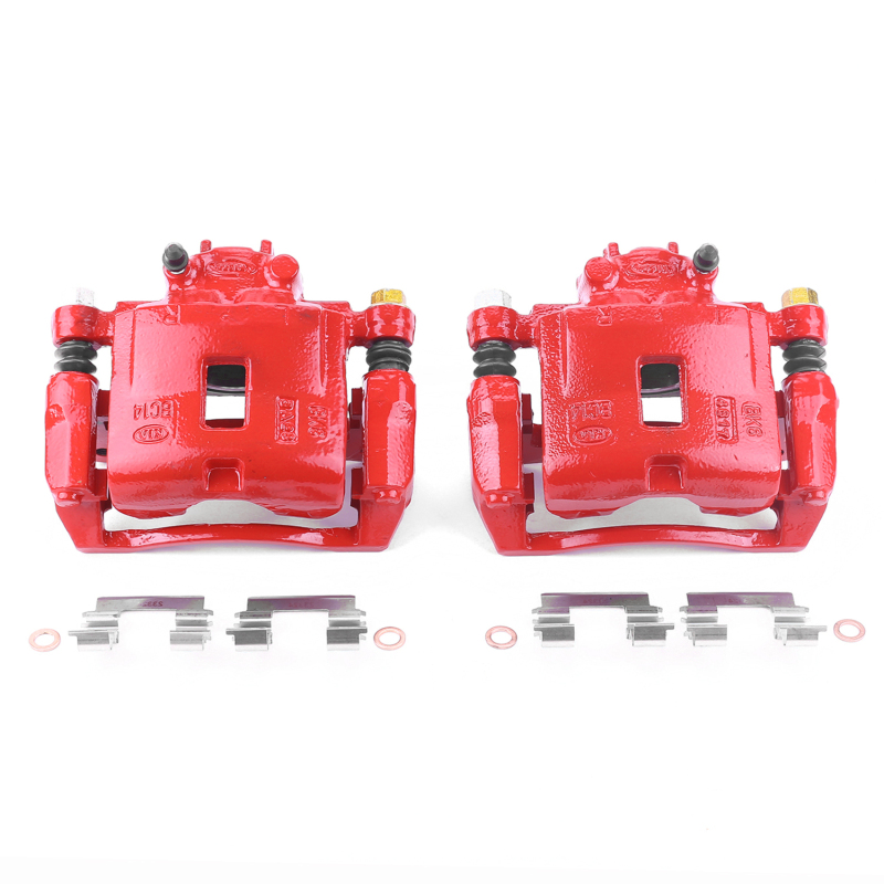 Kia Rio Brake Calipers - Front - PowerStop - Powder Coated with Brackets - Red - `03-`05