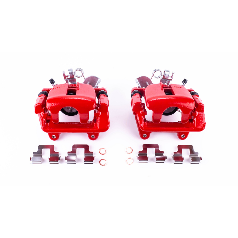 Audi A4 Brake Calipers - Rear - PowerStop - Powder Coated w/Brackets - Red - `05-`09