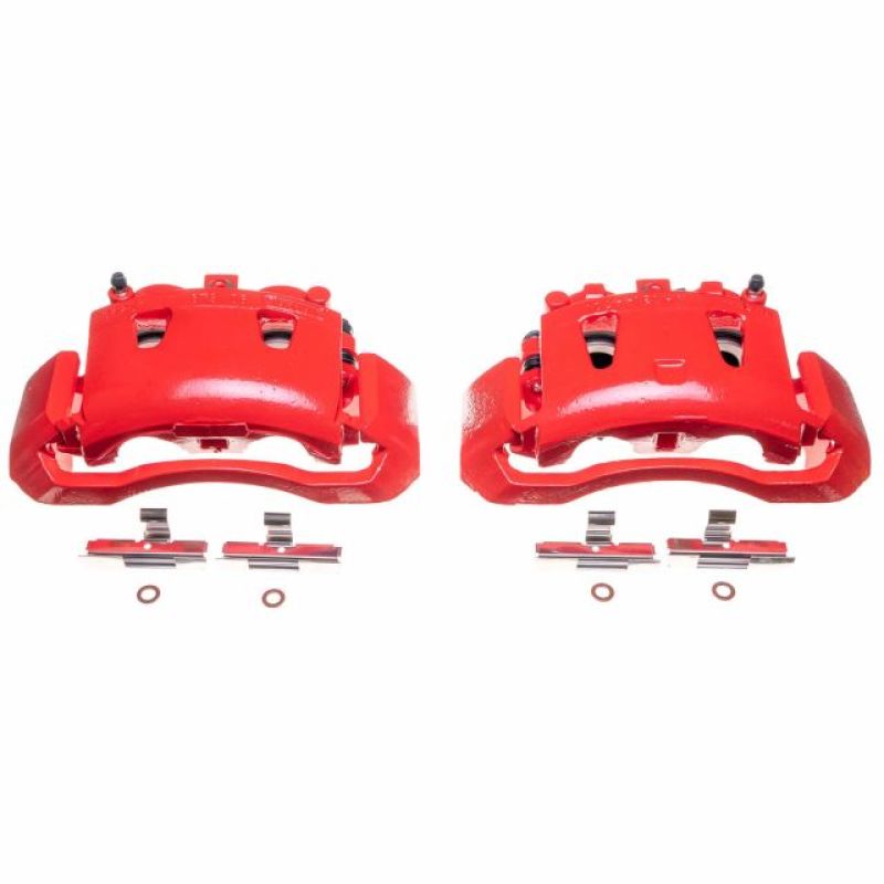 Dodge Ram 2500 Van Brake Calipers - Front - PowerStop - Powder Coated with Brackets - Red - `98-`02