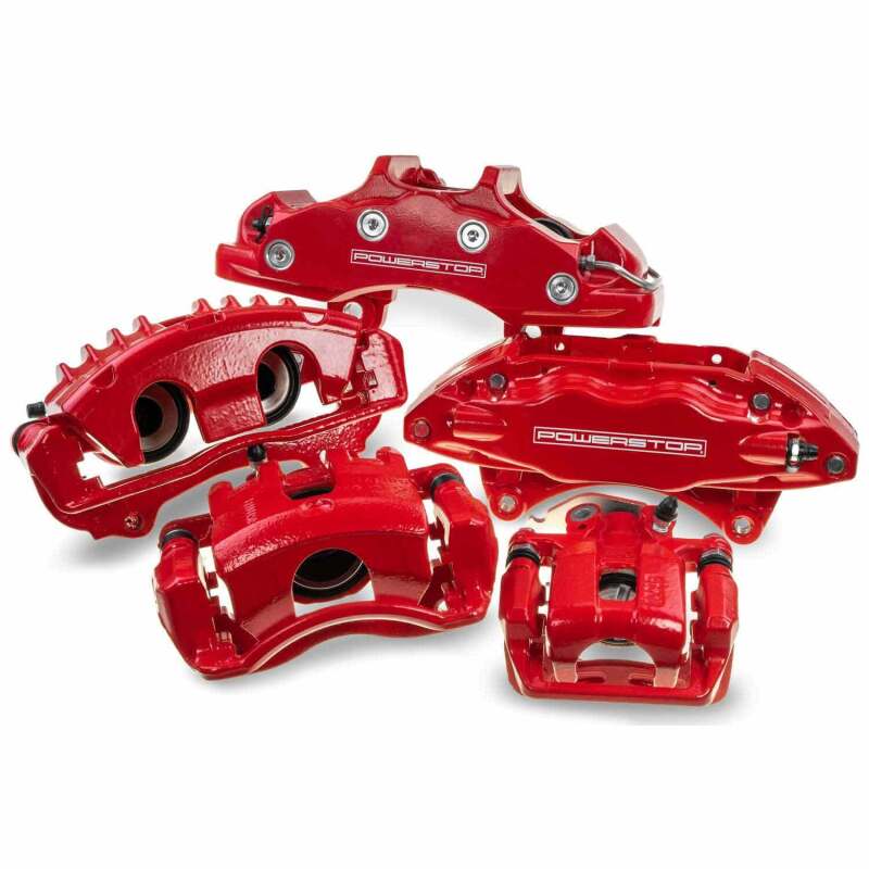 Dodge Ram 1500 Van Brake Calipers - Front - PowerStop - Powder Coated with Brackets - Red - `98-`02