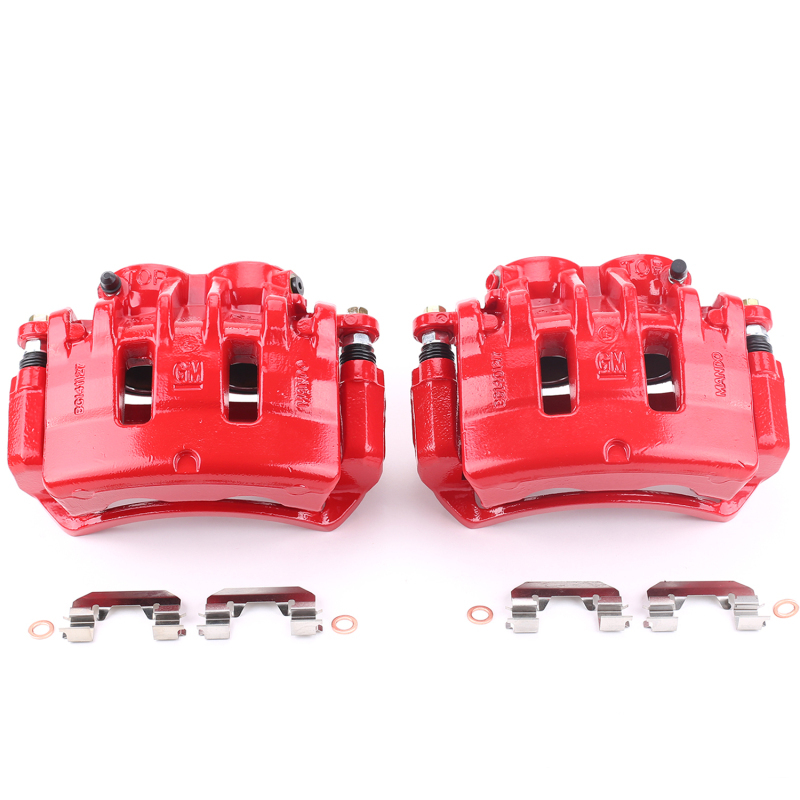 Cadillac CTS Disc Brake Caliper Set - Front - PowerStop - Powder Coated w/Brackets - Red - `08-`14