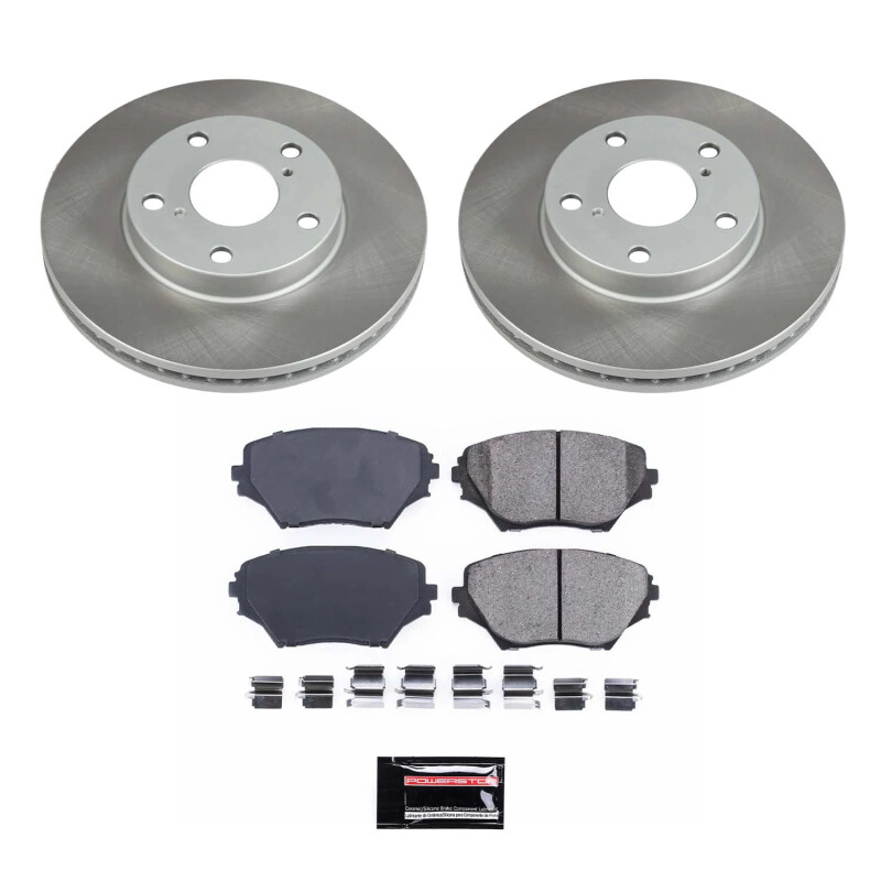 Toyota RAV4 Brake Kit - Front - PowerStop - Semi-Coated Rotors + Z17 Evolution Plus Low-Dust Ceramic Pads - Silver - `01-`05