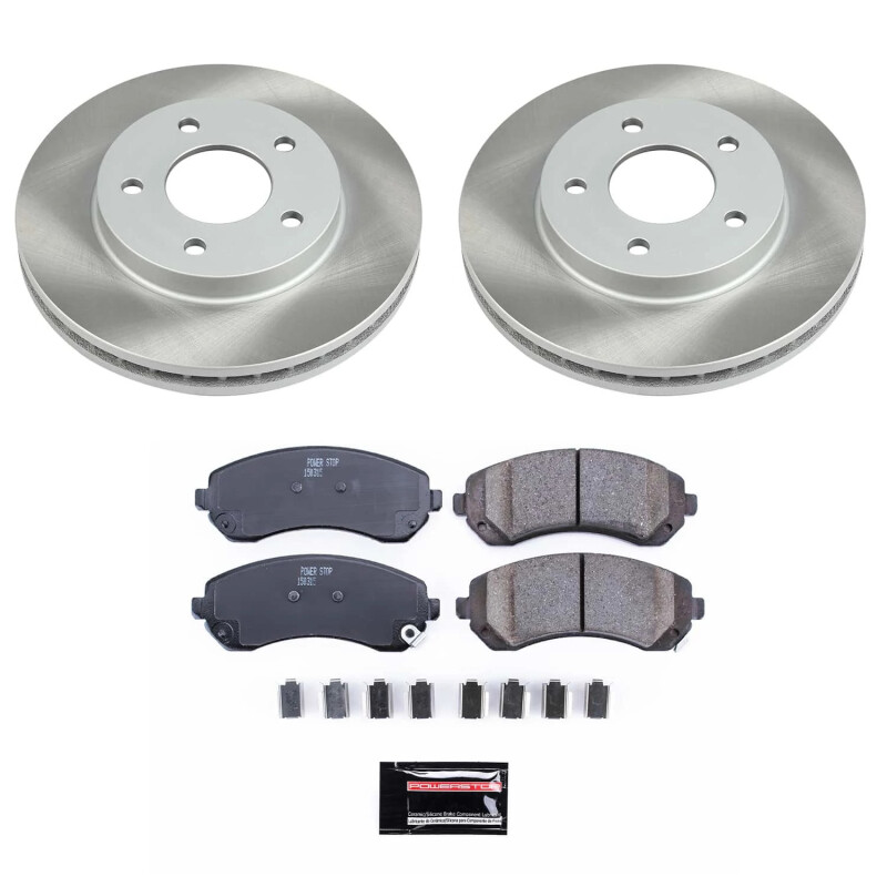Pontiac Aztek Brake Kit - Front - PowerStop - Semi-Coated Rotors + Z17 Evolution Plus Low-Dust Ceramic Pads - Silver - `01-`05