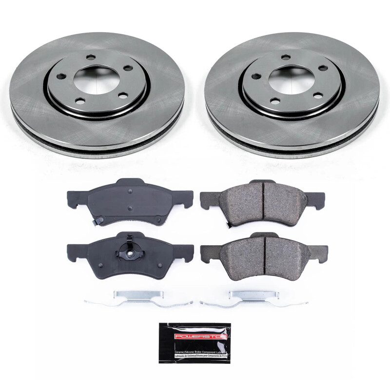 Dodge Caravan Brake Kit - Front - PowerStop - Semi-Coated Rotors + Z17 Evolution Plus Low-Dust Ceramic Pads - Silver - `03-`04