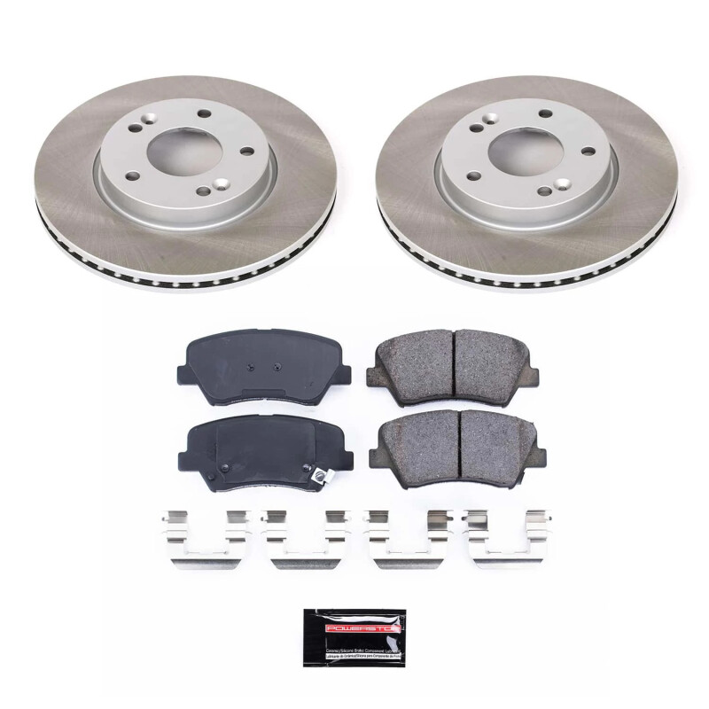 Kia Forte5 Brake Kit - Front - PowerStop - Semi-Coated Rotors + Z17 Evolution Plus Low-Dust Ceramic Pads - Silver - `14-`16