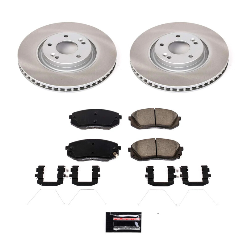 Kia Optima Brake Kit - Front - PowerStop - Semi-Coated Rotors + Z17 Evolution Plus Low-Dust Ceramic Pads - Silver - `16-`20