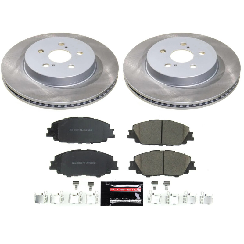 Toyota Prius Prime Brake Kit - Front - PowerStop - Semi-Coated Rotors + Z17 Evolution Plus Low-Dust Ceramic Pads - `20-`22