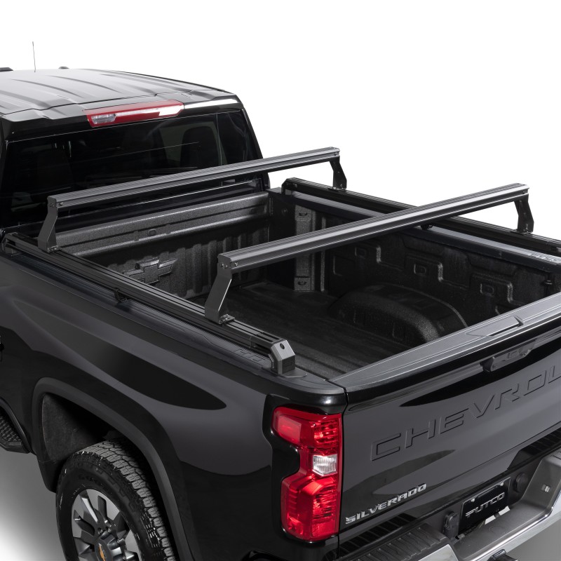 GMC Sierra 1500 Venture TEC Cross-Rail - Putco - Quick Tec Rail - 9 inches above side rails - Textured matte black - `14-`18