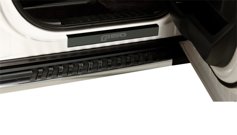 Ford F-150 Door Sills - Front - Putco - Black Platinum, T-304 Stainless Steel, Laser-etched Logo, 2-Piece - Black Platinum - `15-`20