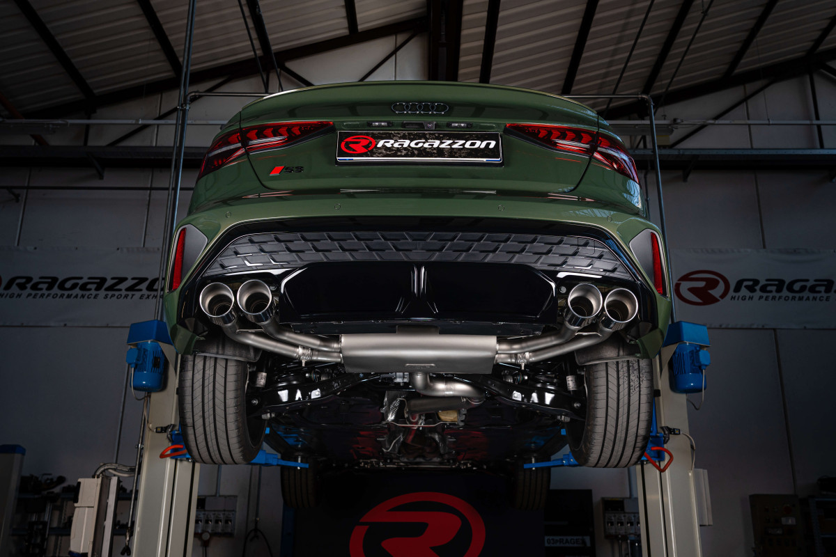 Audi S3 Sedan Quattro Performance Exhaust - 2.0FTSI - Ragazzon - Evo Line - Axle Back w/ Electronic Operated Valve - Dual Exit/ Quad Black Tip (2024+)