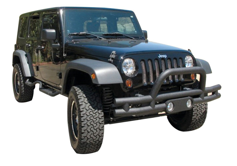 Jeep Wrangler Bumper - Front - Rampage - Double Tube with Light Pod & Stinger - Textured Black - `07-`18 Jeep Wrangler Bumper - Front - Rampage - Double Tube with Light Pod & Stinger - Textured Black - `07-`18