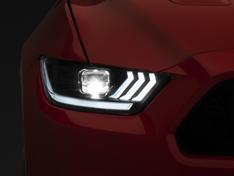 Ford Mustang LED Headlights - Raxiom - Projector LED with Tri-Bar LED Accents - Black Housing - `15-`17
