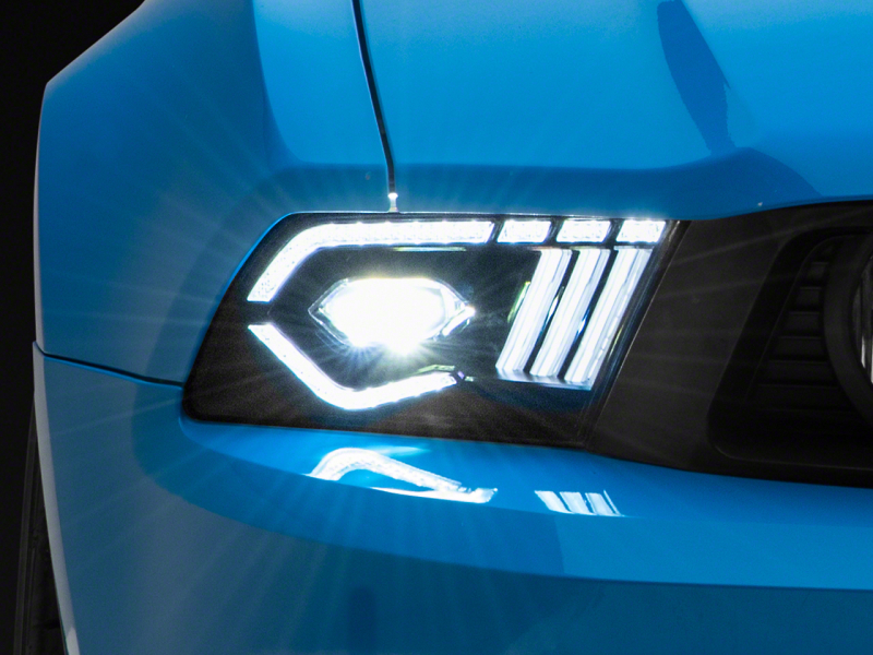 Ford Mustang LED Projector Headlights - Raxiom - Sequential LED Amber Turn Signal - Black Housing (Clear Lens) - `10-`12