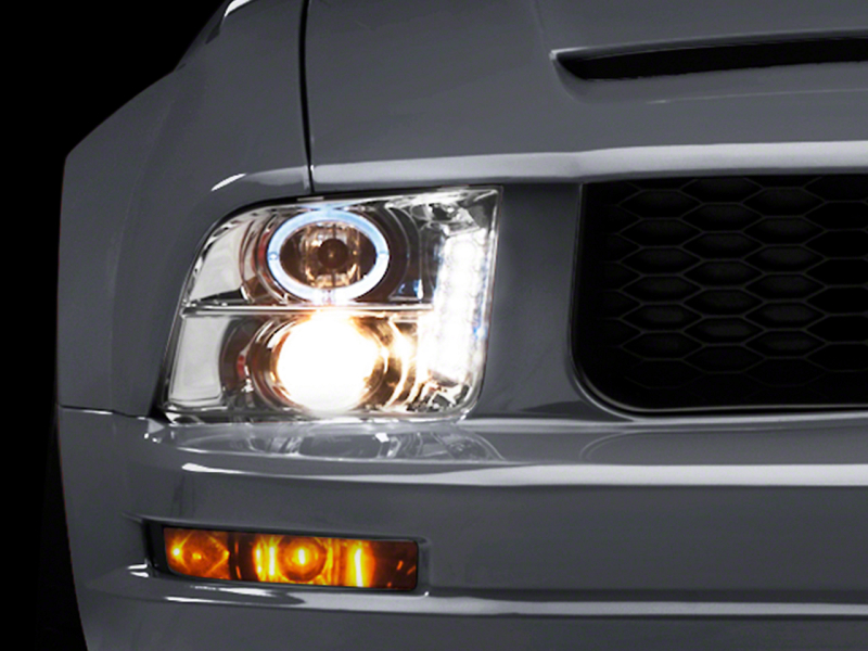 Ford Mustang LED Headlights - Raxiom - Halo Projector - Chrome Housing - `05-`09