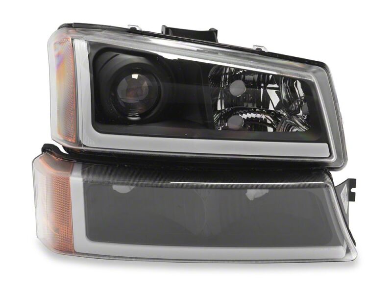 Chevrolet Silverado 1500 LED Headlights - Raxiom - LED LightBar OE Proj Headlights/Bumper Lights - Black - Clear - `03-`06