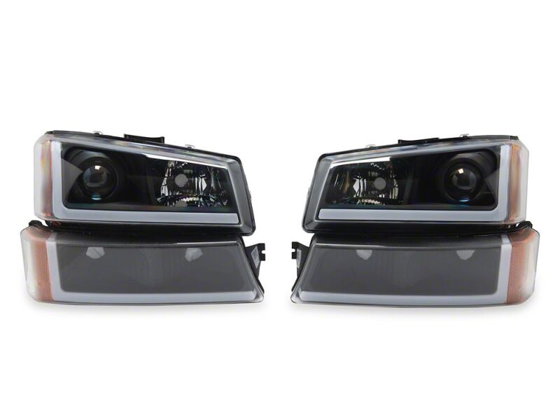 Chevrolet Silverado 1500 LED Headlights - Raxiom - LED LightBar OE Proj Headlights/Bumper Lights - Black - Clear - `03-`06