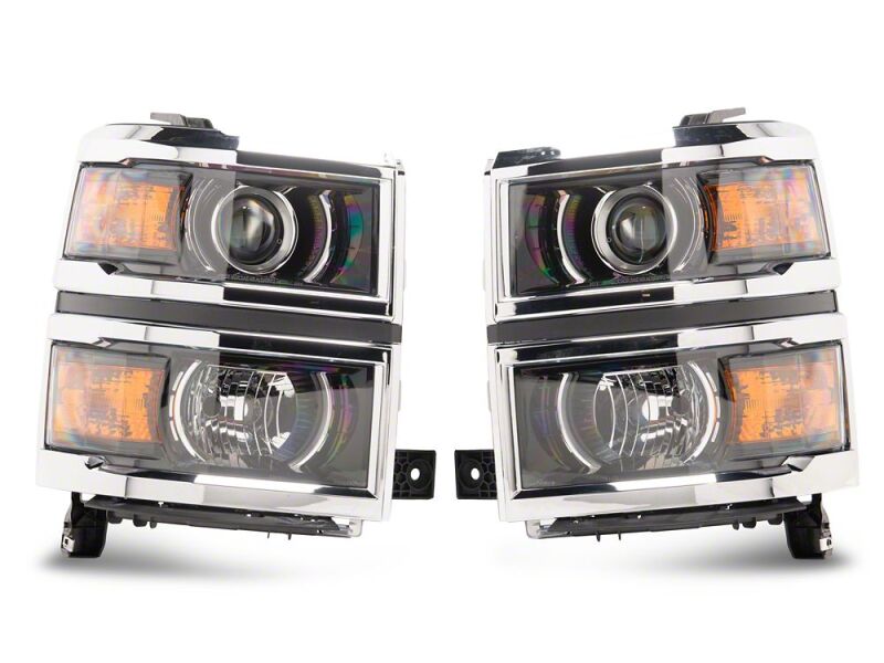 Chevrolet Silverado 1500 LED Headlights - Raxiom - OE Projector, Chrome Trim, Clear Lens - Black - `14-`15
