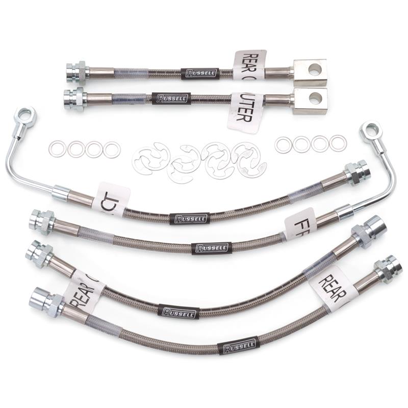 Pontiac Firebird Brake Line Kit - Russell - Stainless Steel Braided Hose, Zinc Plated Fittings - `98-`02
